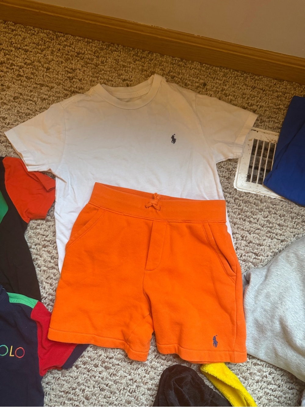 Ralph Lauren Kids Orange Cotton Drawstring Shorts and white tee set